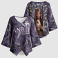 Anput Sacred Urn Kimono Sleeve Blouse with Papyrus Flowers Egyptian Guardian in Violet Mist