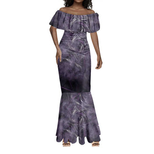 Anput Sacred Urn Mermaid Dress with Papyrus Flowers Egyptian Guardian in Violet Mist
