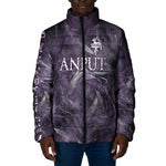 Anput Sacred Urn Padded Jacket with Papyrus Flowers Egyptian Guardian in Violet Mist