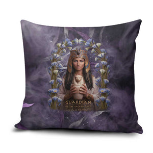 Anput Sacred Urn Pillow Cover with Papyrus Flowers Egyptian Guardian in Violet Mist
