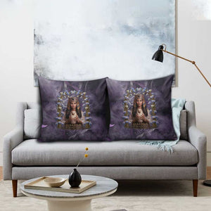 Anput Sacred Urn Pillow Cover with Papyrus Flowers Egyptian Guardian in Violet Mist