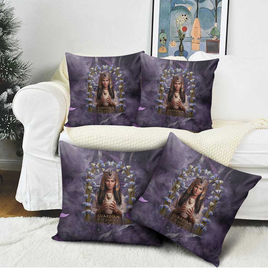 Anput Sacred Urn Pillow Cover with Papyrus Flowers Egyptian Guardian in Violet Mist