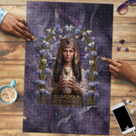 Anput Sacred Urn Puzzle with Papyrus Flowers Egyptian Guardian in Violet Mist