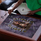 Anput Sacred Urn Puzzle with Papyrus Flowers Egyptian Guardian in Violet Mist