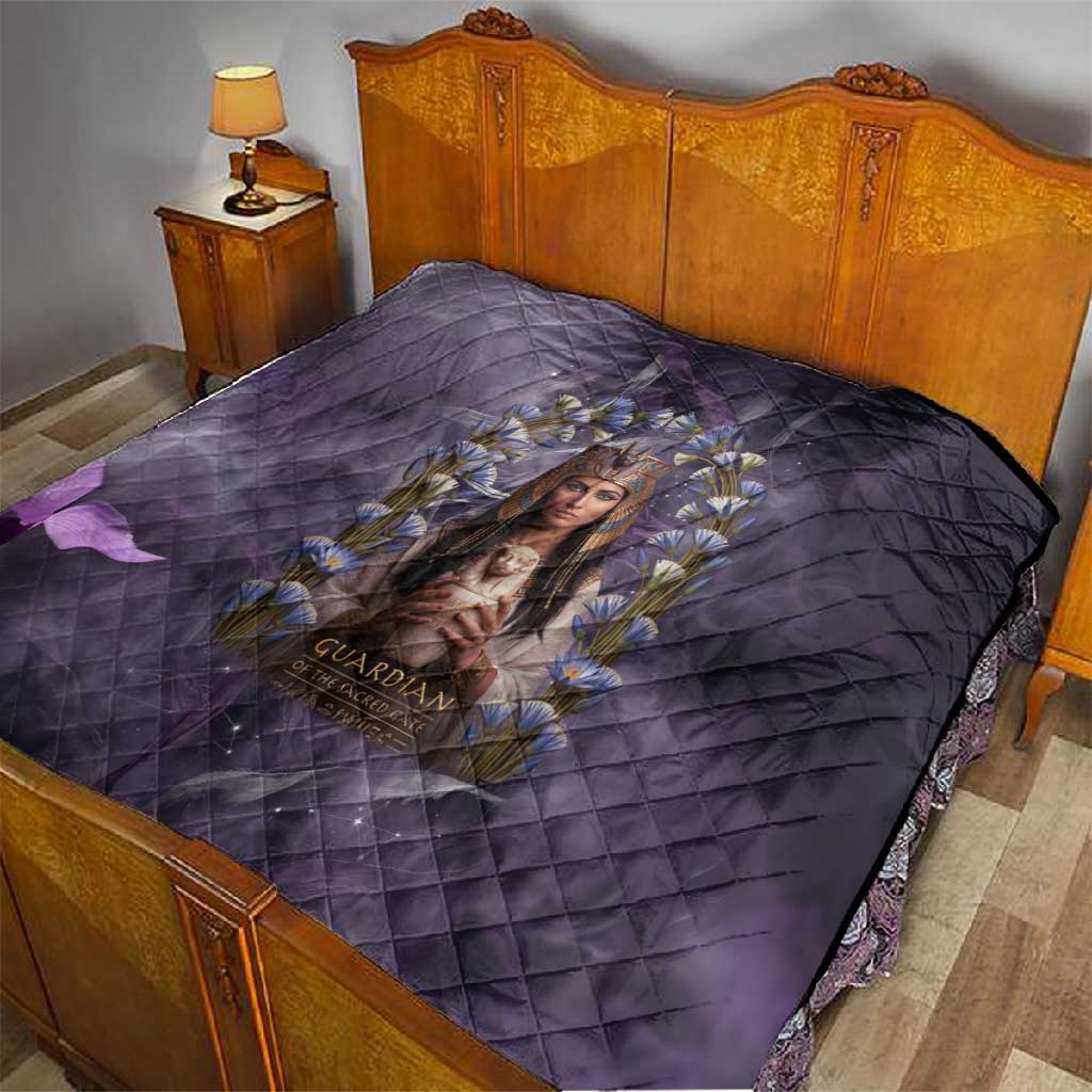 Anput Sacred Urn Quilt with Papyrus Flowers Egyptian Guardian in Violet Mist