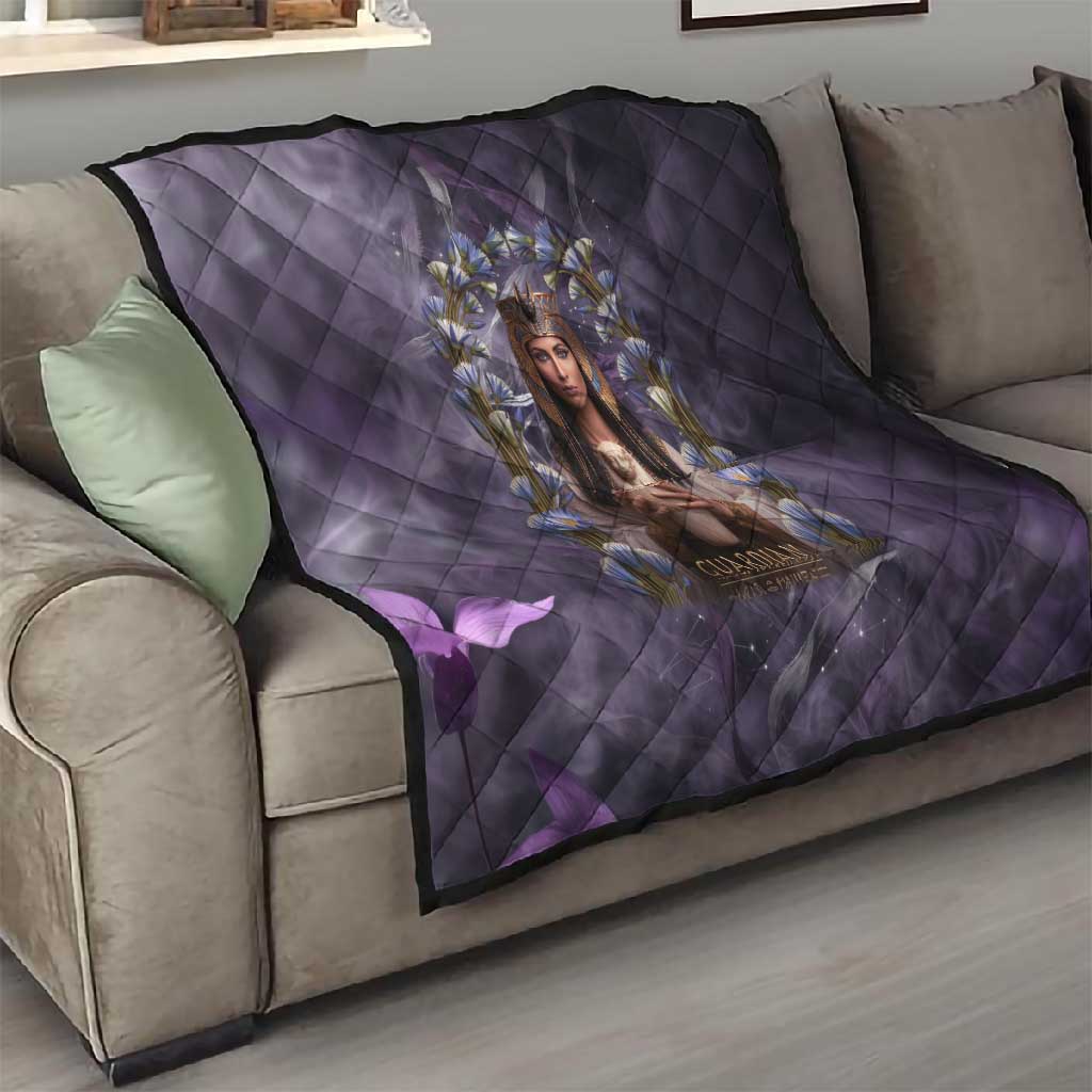 Anput Sacred Urn Quilt with Papyrus Flowers Egyptian Guardian in Violet Mist