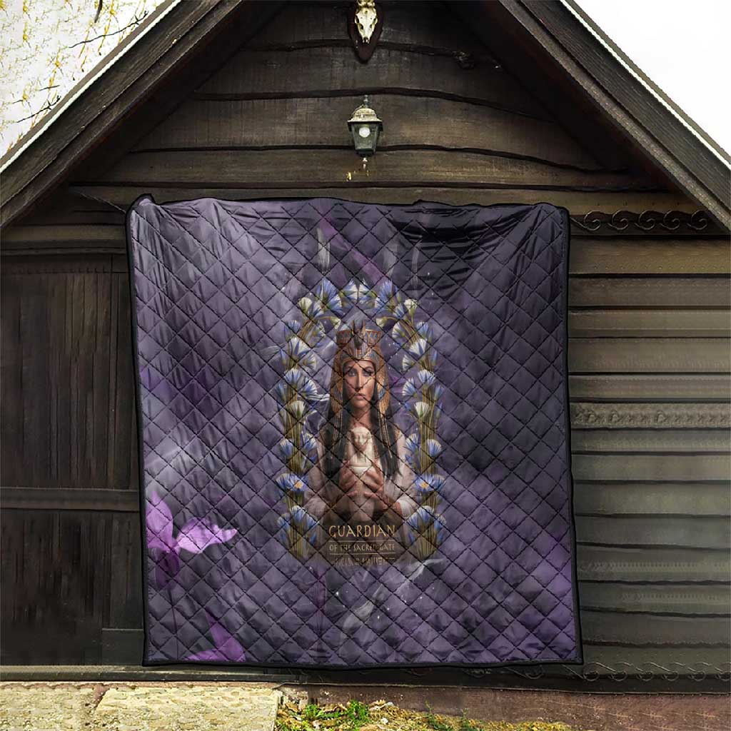 Anput Sacred Urn Quilt with Papyrus Flowers Egyptian Guardian in Violet Mist
