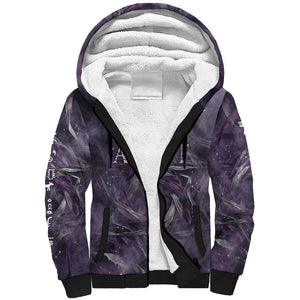 Anput Sacred Urn Sherpa Hoodie with Papyrus Flowers Egyptian Guardian in Violet Mist