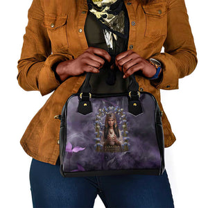 Anput Sacred Urn Shoulder Handbag with Papyrus Flowers Egyptian Guardian in Violet Mist