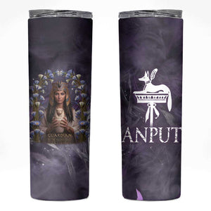 Anput Sacred Urn Skinny Tumbler with Papyrus Flowers Egyptian Guardian in Violet Mist