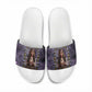 Anput Sacred Urn Slide Sandals with Papyrus Flowers Egyptian Guardian in Violet Mist