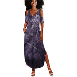 Anput Sacred Urn Summer Maxi Dress with Papyrus Flowers Egyptian Guardian in Violet Mist