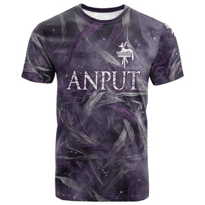 Anput Sacred Urn T shirt with Papyrus Flowers Egyptian Guardian in Violet Mist