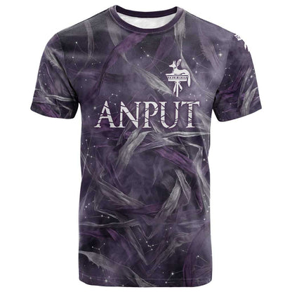 Anput Sacred Urn T shirt with Papyrus Flowers Egyptian Guardian in Violet Mist