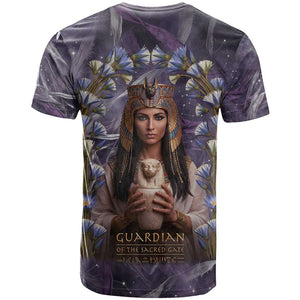 Anput Sacred Urn T shirt with Papyrus Flowers Egyptian Guardian in Violet Mist