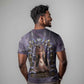 Anput Sacred Urn T shirt with Papyrus Flowers Egyptian Guardian in Violet Mist