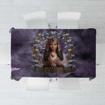 Anput Sacred Urn Tablecloth with Papyrus Flowers Egyptian Guardian in Violet Mist