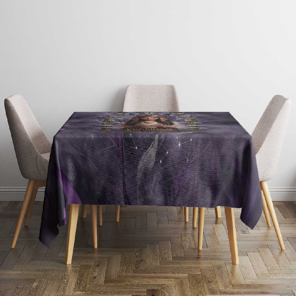 Anput Sacred Urn Tablecloth with Papyrus Flowers Egyptian Guardian in Violet Mist