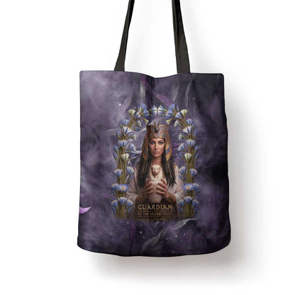 Anput Sacred Urn Tote Bag with Papyrus Flowers Egyptian Guardian in Violet Mist