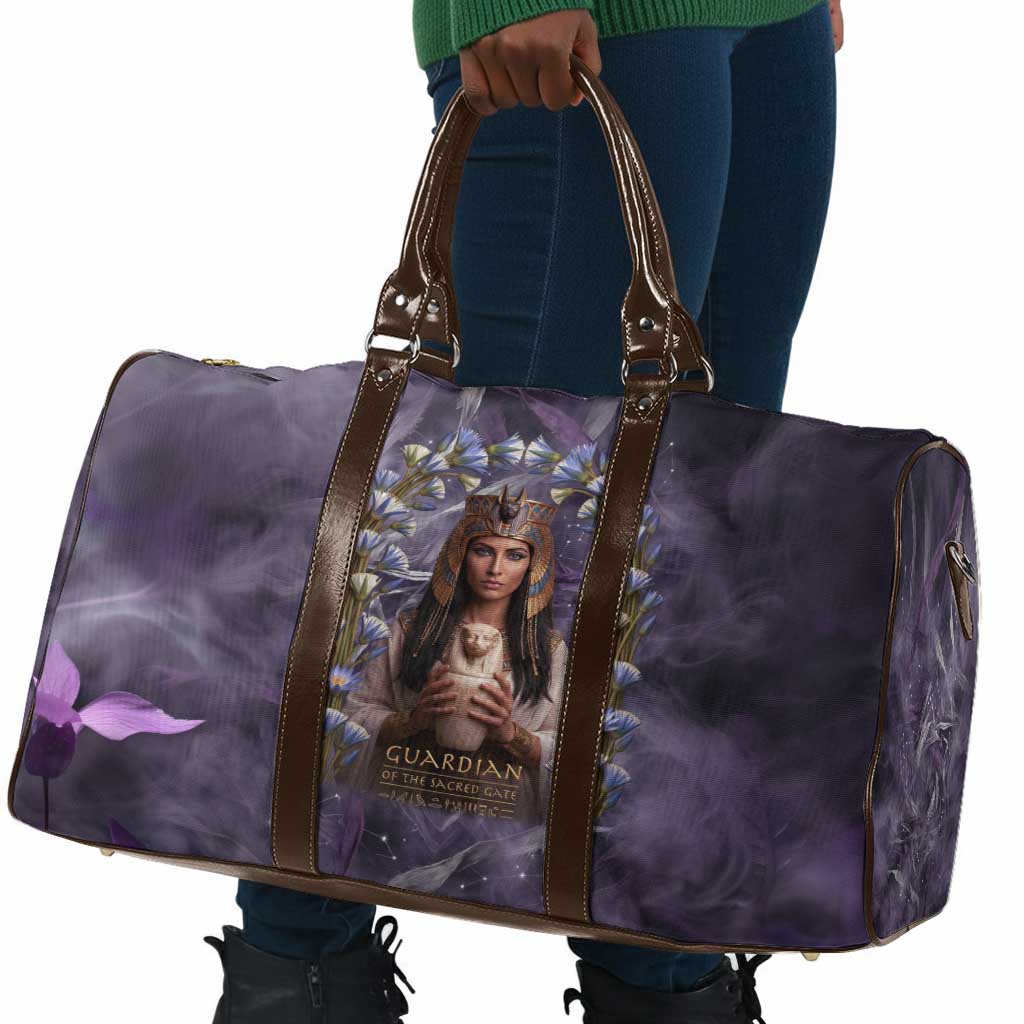 Anput Sacred Urn Travel Bag with Papyrus Flowers Egyptian Guardian in Violet Mist