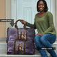 Anput Sacred Urn Travel Bag with Papyrus Flowers Egyptian Guardian in Violet Mist