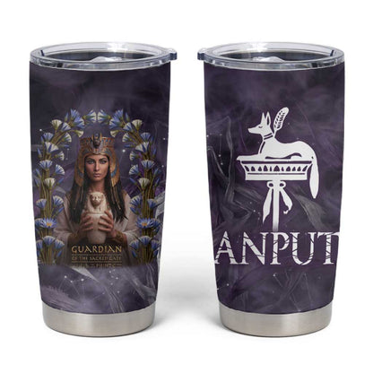 Anput Sacred Urn Tumbler Cup with Papyrus Flowers Egyptian Guardian in Violet Mist