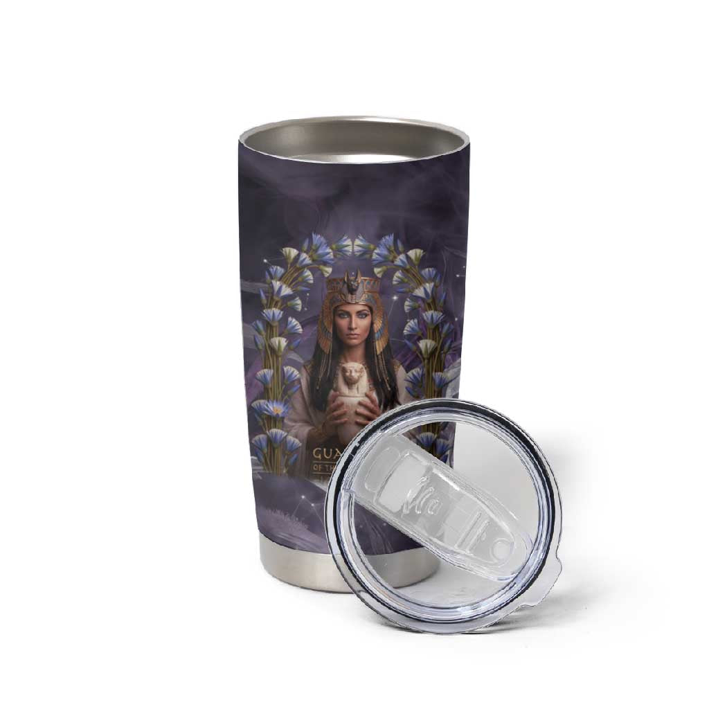 Anput Sacred Urn Tumbler Cup with Papyrus Flowers Egyptian Guardian in Violet Mist