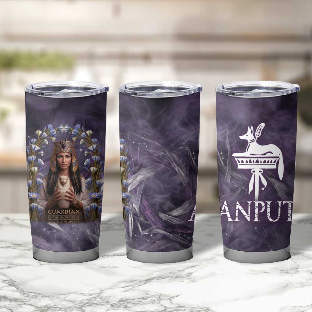 Anput Sacred Urn Tumbler Cup with Papyrus Flowers Egyptian Guardian in Violet Mist
