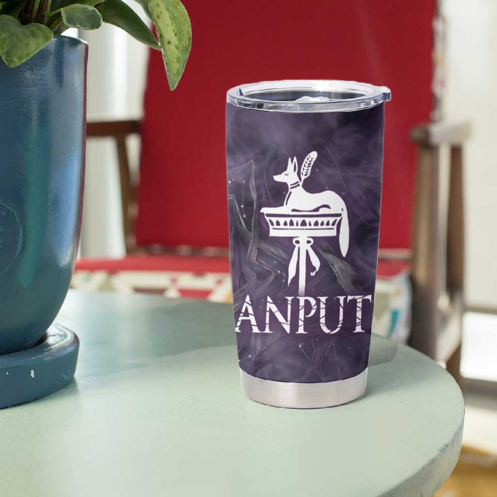 Anput Sacred Urn Tumbler Cup with Papyrus Flowers Egyptian Guardian in Violet Mist