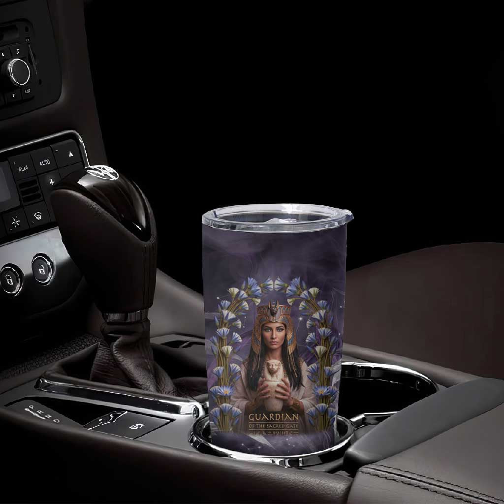 Anput Sacred Urn Tumbler Cup with Papyrus Flowers Egyptian Guardian in Violet Mist