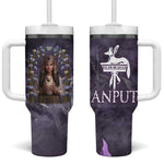 Anput Sacred Urn Tumbler With Handle with Papyrus Flowers Egyptian Guardian in Violet Mist