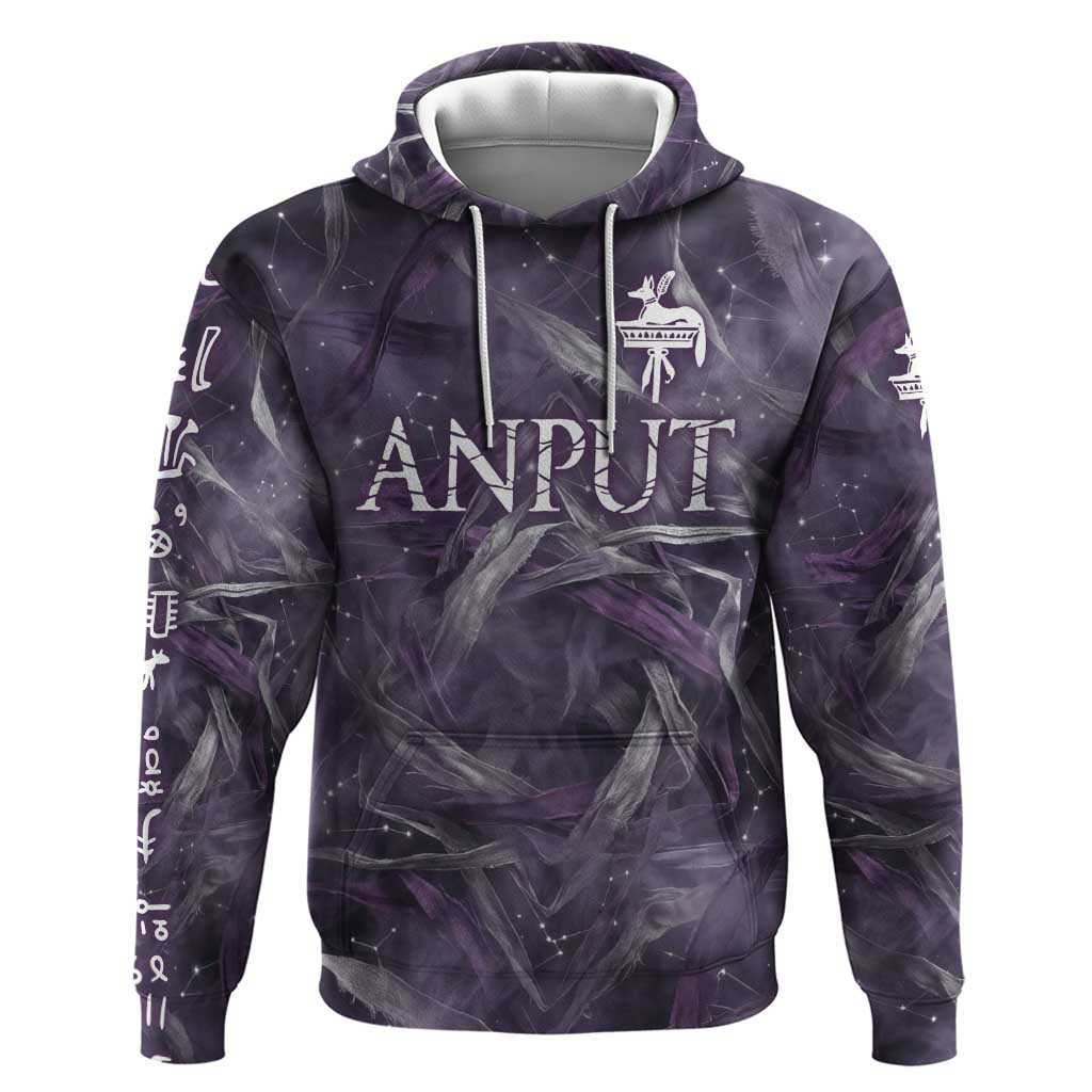 Anput Sacred Urn Zip Hoodie with Papyrus Flowers Egyptian Guardian in Violet Mist