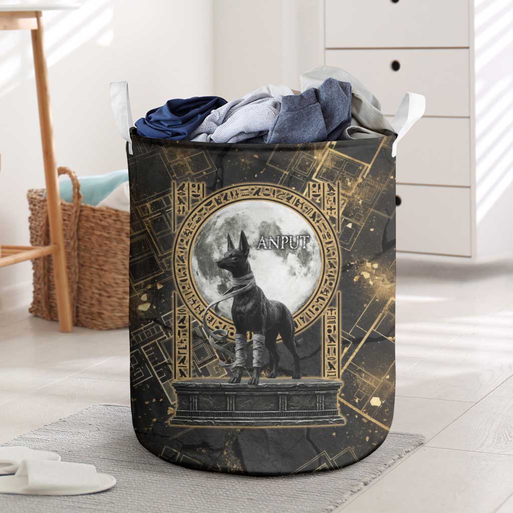 Anput Jackal Mask Laundry Basket with Full Moon Egyptian Afterlife Symbolism