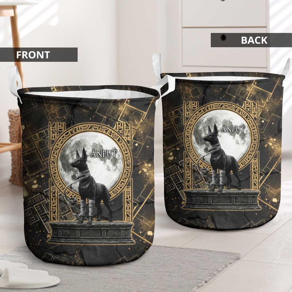 Anput Jackal Mask Laundry Basket with Full Moon Egyptian Afterlife Symbolism
