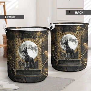 Anput Jackal Mask Laundry Basket with Full Moon Egyptian Afterlife Symbolism
