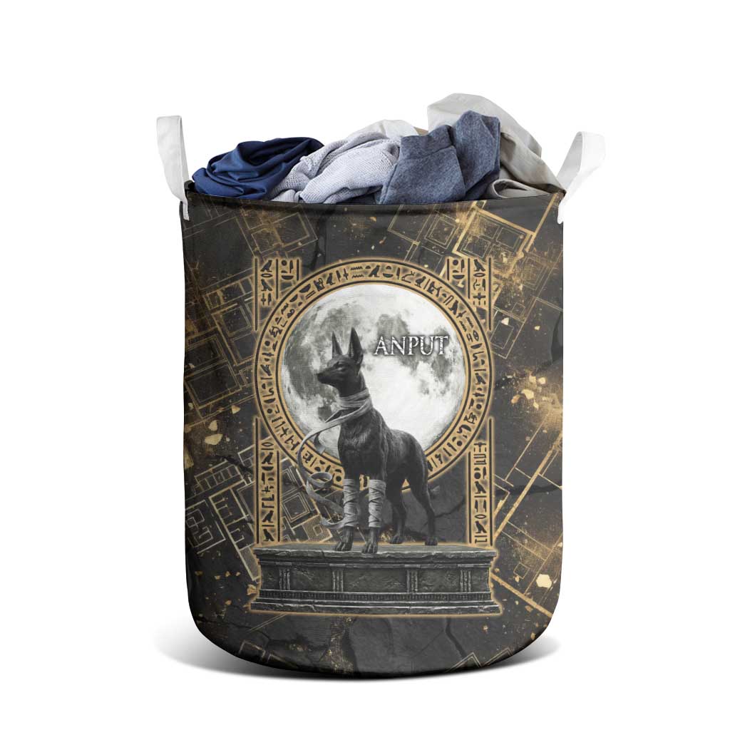 Anput Jackal Mask Laundry Basket with Full Moon Egyptian Afterlife Symbolism