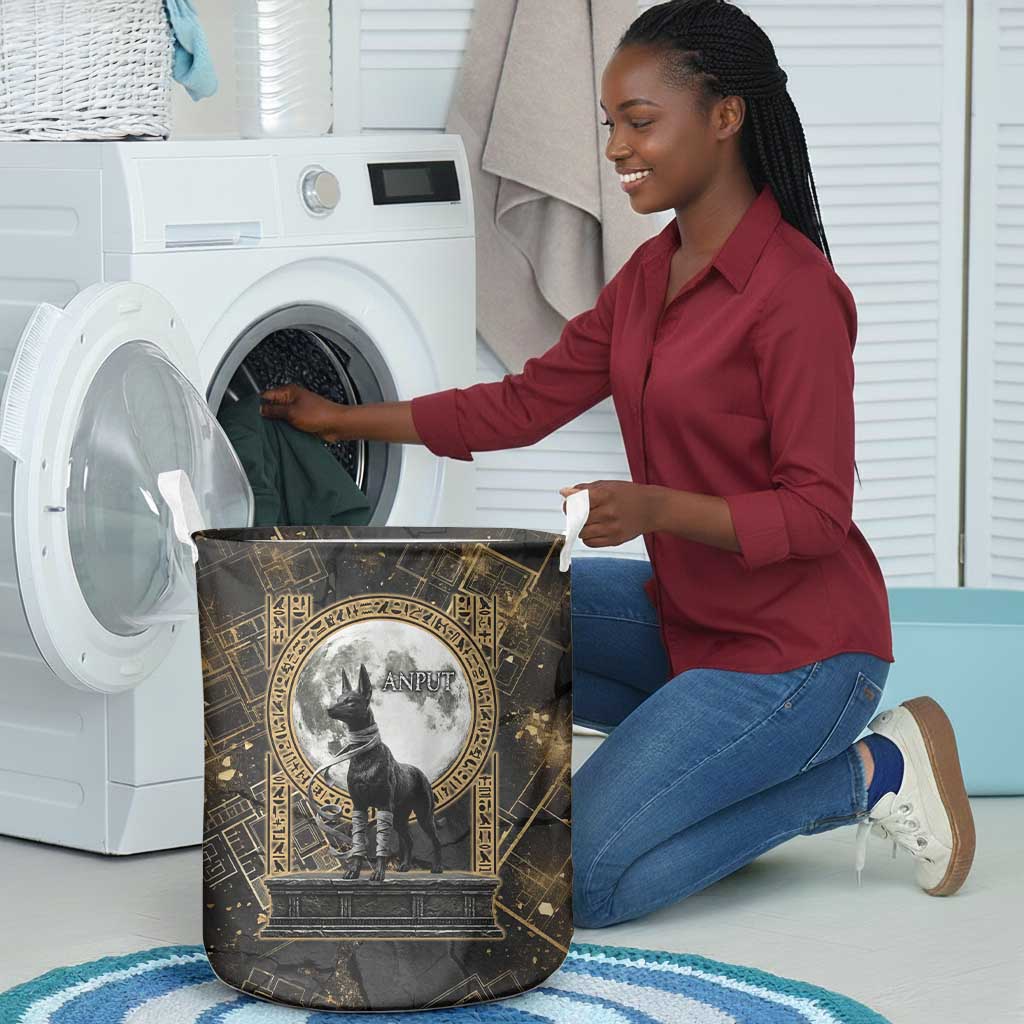 Anput Jackal Mask Laundry Basket with Full Moon Egyptian Afterlife Symbolism