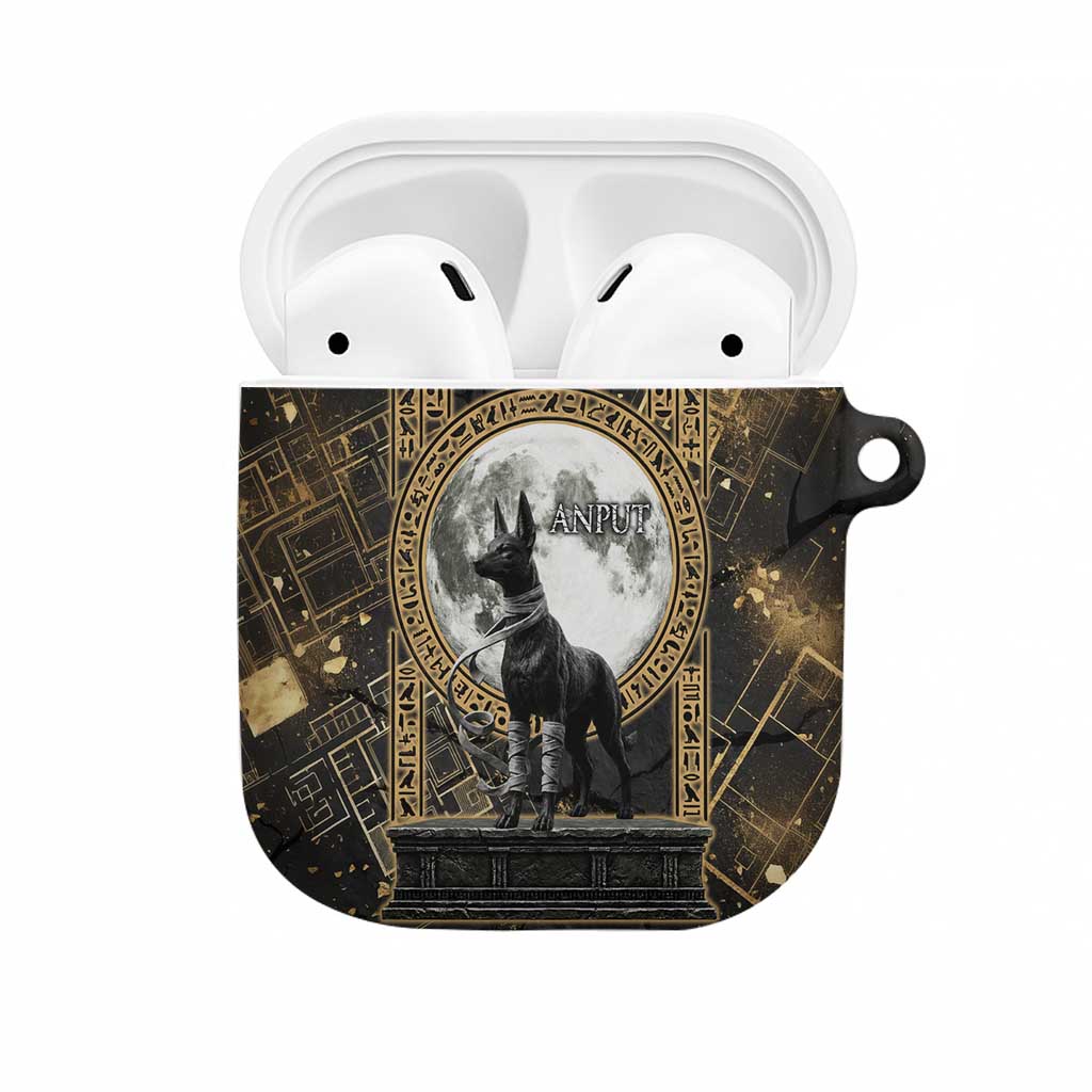 Anput Jackal Mask AirPods Case with Full Moon Egyptian Afterlife Symbolism