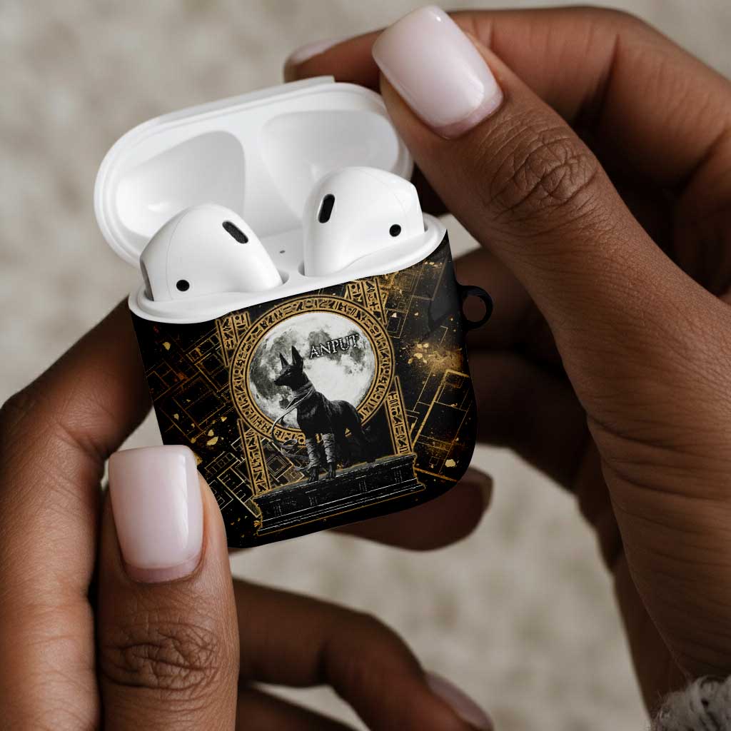 Anput Jackal Mask AirPods Case with Full Moon Egyptian Afterlife Symbolism