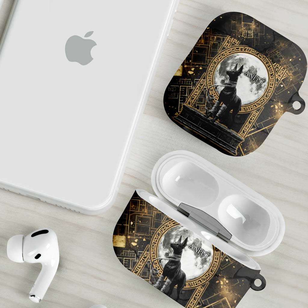 Anput Jackal Mask AirPods Case with Full Moon Egyptian Afterlife Symbolism