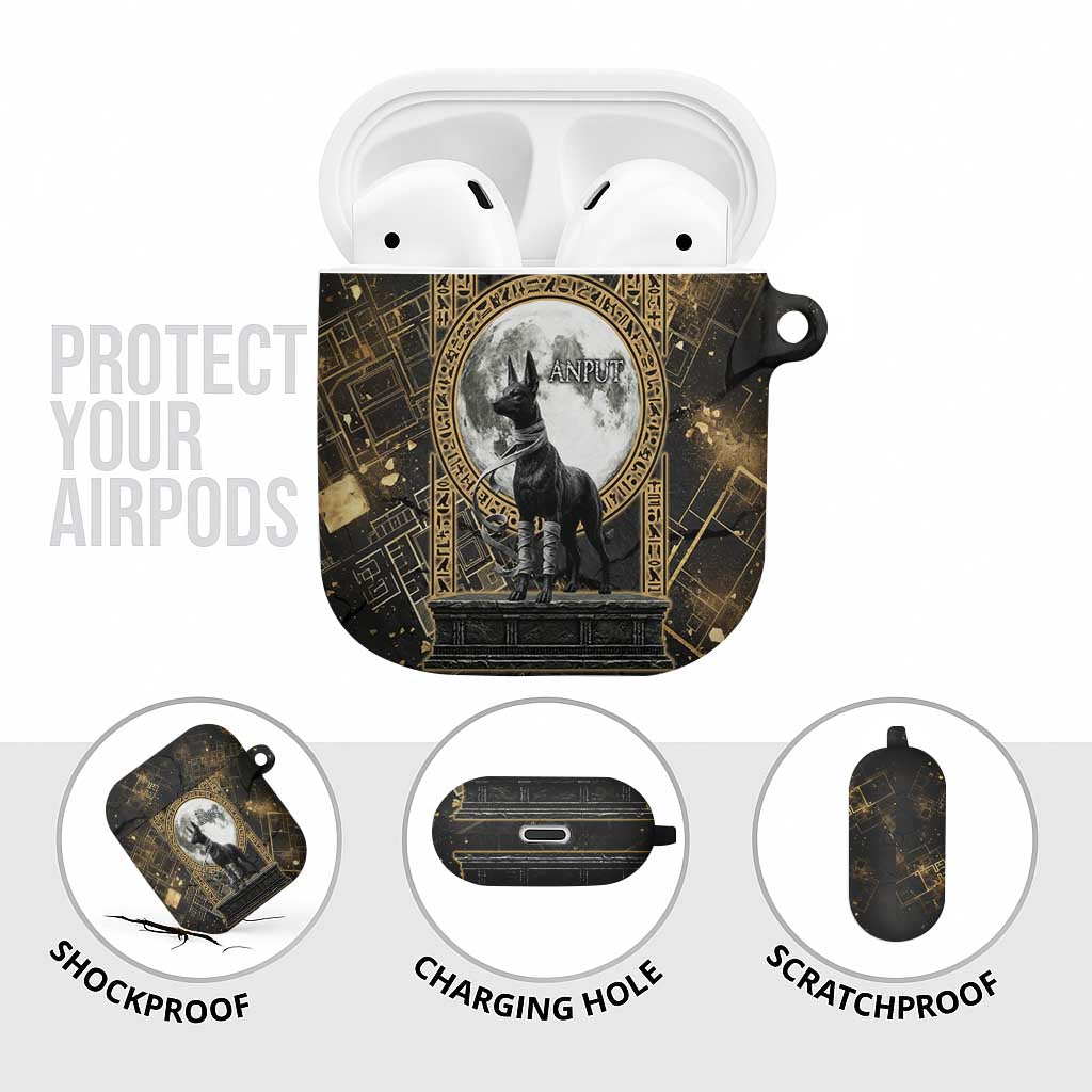Anput Jackal Mask AirPods Case with Full Moon Egyptian Afterlife Symbolism