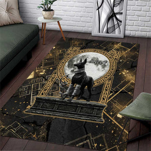 Anput Jackal Mask Area Rug with Full Moon Egyptian Afterlife Symbolism