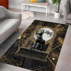 Anput Jackal Mask Area Rug with Full Moon Egyptian Afterlife Symbolism