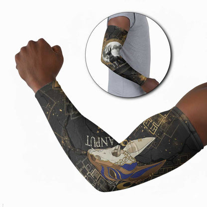 Anput Jackal Mask Arm Sleeves with Full Moon Egyptian Afterlife Symbolism