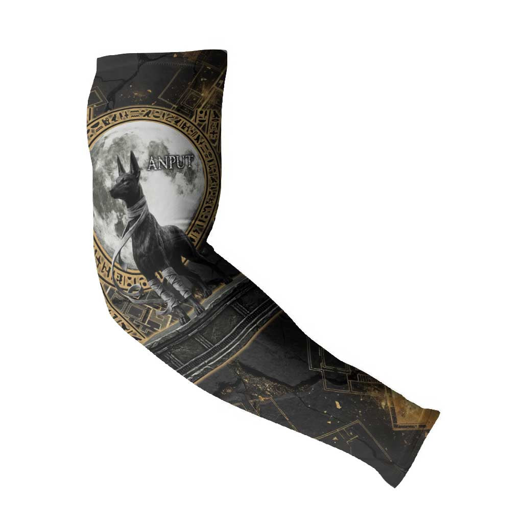Anput Jackal Mask Arm Sleeves with Full Moon Egyptian Afterlife Symbolism