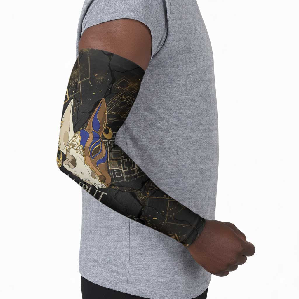 Anput Jackal Mask Arm Sleeves with Full Moon Egyptian Afterlife Symbolism
