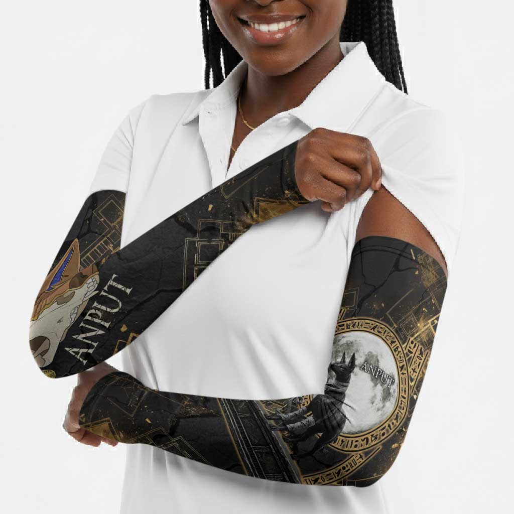 Anput Jackal Mask Arm Sleeves with Full Moon Egyptian Afterlife Symbolism