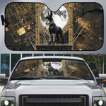 Anput Jackal Mask Auto Sun Shade with Full Moon Egyptian Afterlife Symbolism