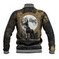 Anput Jackal Mask Baseball Jacket with Full Moon Egyptian Afterlife Symbolism