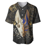Anput Jackal Mask Baseball Jersey with Full Moon Egyptian Afterlife Symbolism